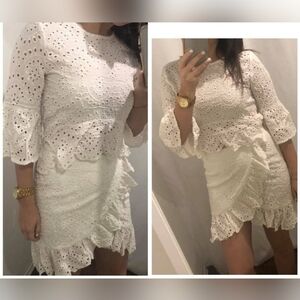 NWT Freda Marie bell Sleeve White Eyelet Dress Size Large